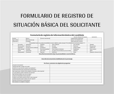 Plantilla De Excel Formulario De Registro De Situación Básica Del