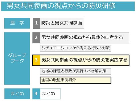 男女共同参画の視点からの防災研修 内閣府男女共同参画局 平成 28 年 6 月 基本教材 研修の目的 地域の災害リスクを軽減するためには