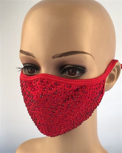 Red Bling Face Mask Red Rhinestone Face Mask Sparkly Red Etsy