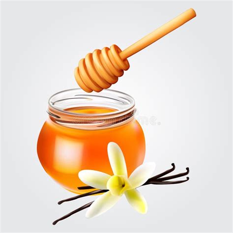 Realistic Honey Jar With Honey Dipper Vector Icon Stock Vector Illustration Of Isolated