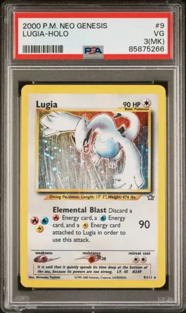 CARTE POKÉMON CLASSÉE PSA 3 VG MK NEO GENESIS 9 111 LUGIA HOLO EUR 110