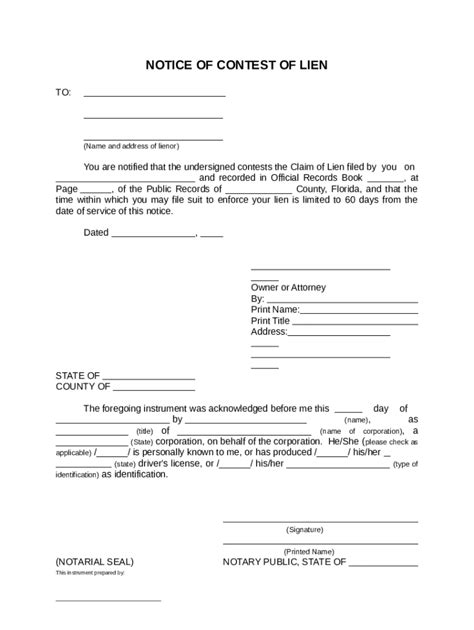 Notice Of Contest Of Lien Lien Doc Template Pdffiller