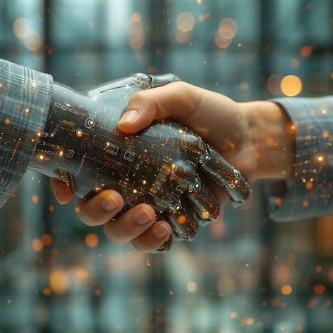 Digital And Human Connection A Handshake Of Innovation Premium Ai