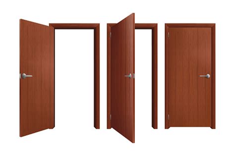 Set Of Brown Wooden Doors On White Background Realistic Vector