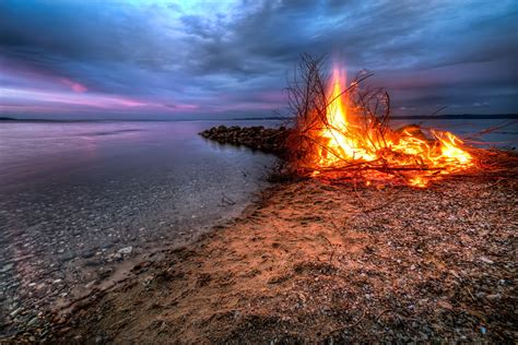 sunset, River, Beach, Fire, Landscape Wallpapers HD / Desktop and ...