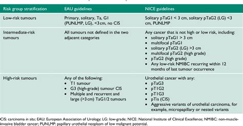 Table From The Management Of Non Muscle Invasive Bladder Cancer A