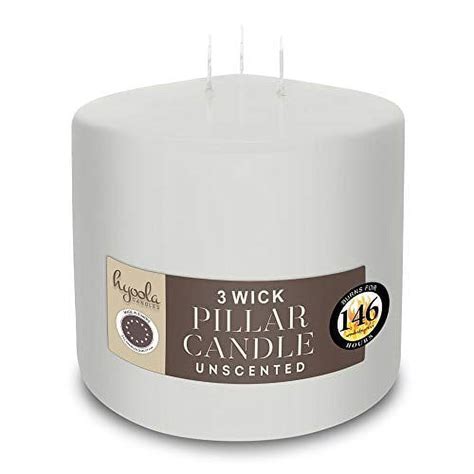 Hyoola 6 X 6 White Unscented European Made 3 Wick Pillar Candles Dripless Paraffin Wax With