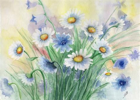 AAquarell Druck DIN A4 Bild Aquarelldruck Blumen Wiesenblumen