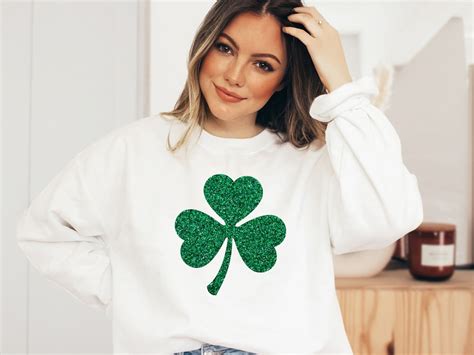 Shamrock Sweatshirt Womens St Patricks Day Shirt Glitter Shamrock