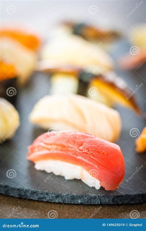 Nigiri Sushi Set With Salmon Tuna Shrimp Prawn Eel Shell And Other