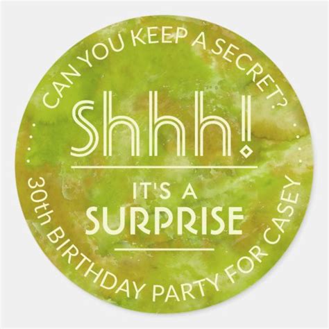 Shhh Its A Surprise Birthday Yellow Green Gold Classic Round Sticker