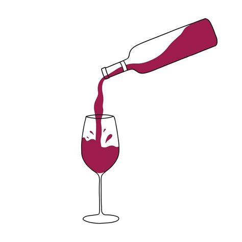 Red Wine Is Poured From A Bottle Into A Glass Vector Illustration In