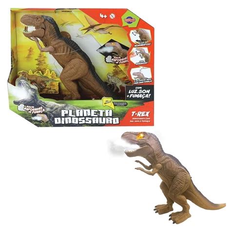 Dinossauro T Rex Som Luz Solta Fuma A Pilha Cm Toyng Em