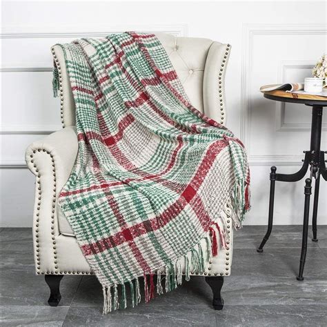 Christmas Home Decor Super Soft Vintage Fluffy Plaid Throw Blanket