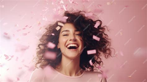 Premium Ai Image Fun Party Girl Smiling Woman Throwing Confetti On A