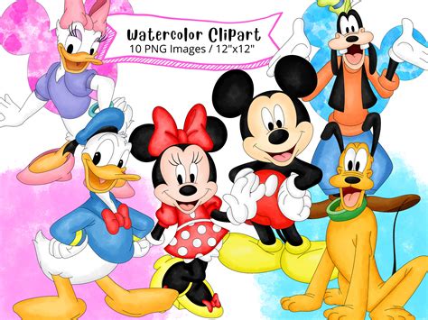 mickey mouse  friends hand drawn watercolor clipart set cute