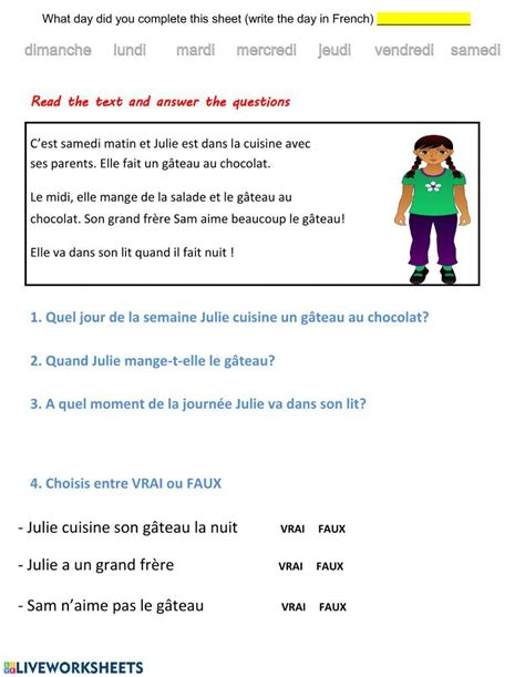 Lecture Comprehension Reading C French Exercise Live Worksheets