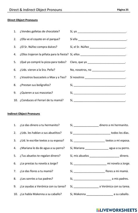 Indirect Object Pronouns Spanish Worksheets