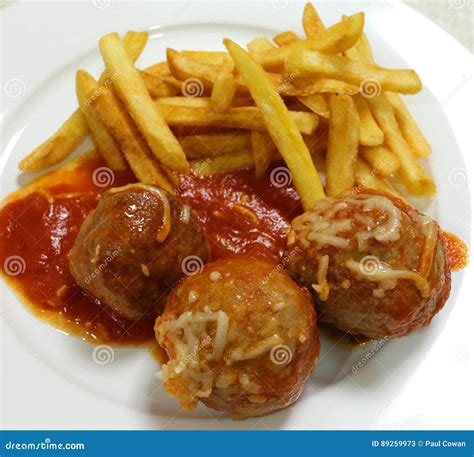 Meatball And Fries High Angle Stock Image Image Of Cooked Close