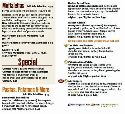 Menu At Jason S Deli Restaurant Charlotte E Woodlawn Rd