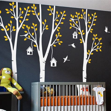 Three Trees With Birds And Birdhouse Sticker Nursery Wall Decals