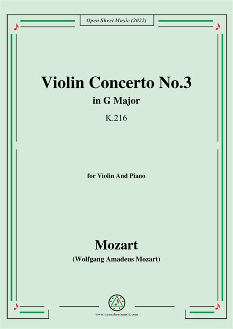 Mozart Violin Concerto No3 In G Majork216for Violin And Piano Arr