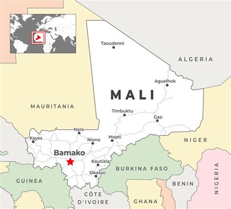 Mapa D De Mali Con Fronteras De Regiones Y Su Capital Vector Premium