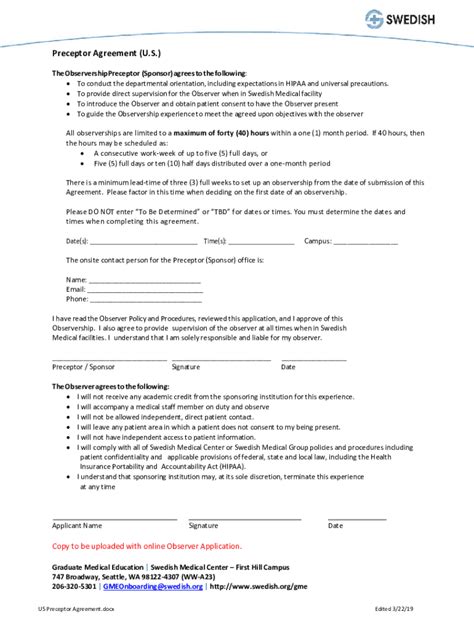 Fillable Online Preceptor Agreement U S Fax Email Print Pdffiller