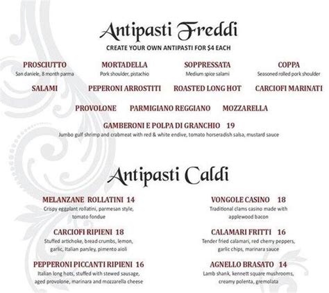 Menu at Capriccio restaurant, Atlantic City, Boardwalk