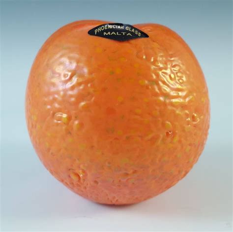 Signed Labelled Phoenician Orange Paperweight Sculpture Sculpture