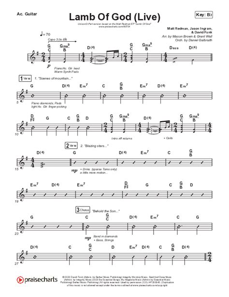 Lamb Of God Unison Part Acoustic Guitar Sheet Music Pdf Matt