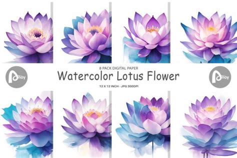 Digital Paper Watercolor Lotus Flower Graphic By Artnoy Creative Fabrica