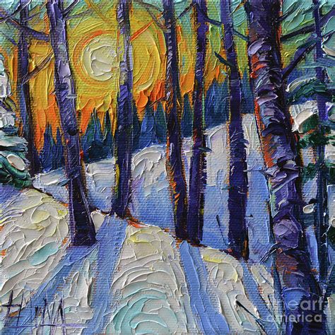 Winter Sunset Textured Palette Knife Impasto Oil Painting On D Canvas