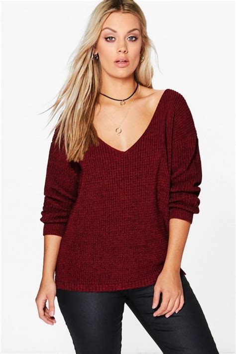 Plus Oversized V Neck Jumper Boohoo