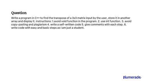 Solved Write A Program In C To Find The Transpose Of A 3x3 Matrix Input By The User Store It