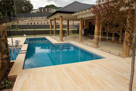 Teakwood Sandstone Pool Coping Outdoors Around Pool Pool Coping Tiles