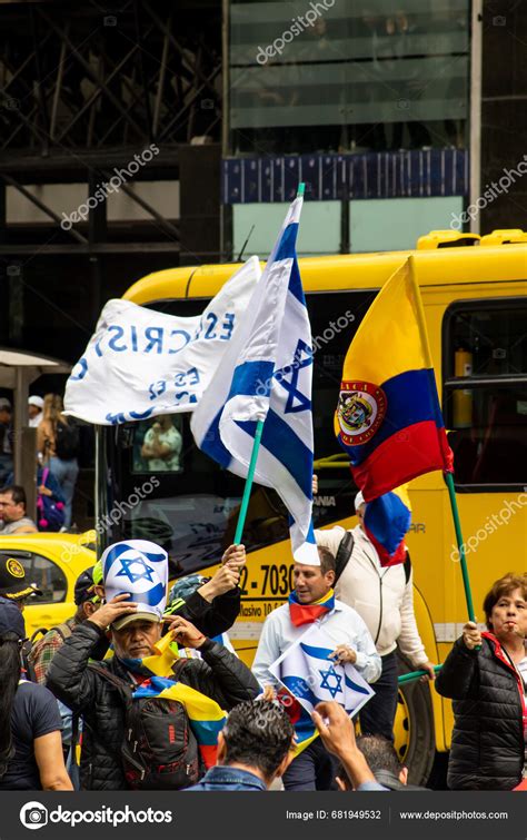 Bogota Kolumbien Oktober Flaggen Israels Und Kolumbiens Beim