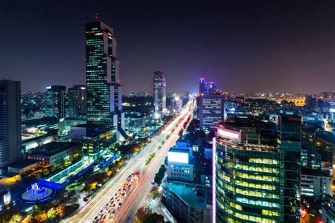 Gangnam District In Seoul At Night Stock Photo By ©leungchopan 36360285