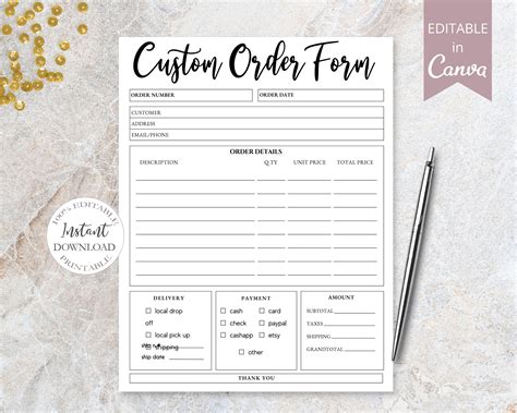 Custom Order Form Template | Canva Template | Printable Crafters Order