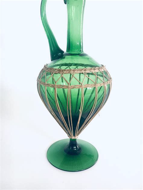 Vintage Empoli Green Glass Wine Decanter Bottle Italy Etsy