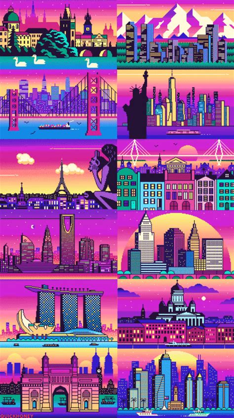 Portfolio Night Pixel Cities day and night 8bit | QuickHoney