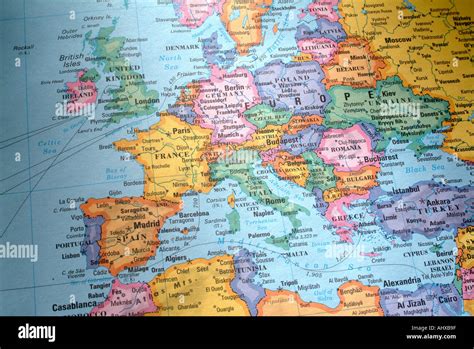 Illustrated World Map With Countries And Continents Stock Photo Alamy