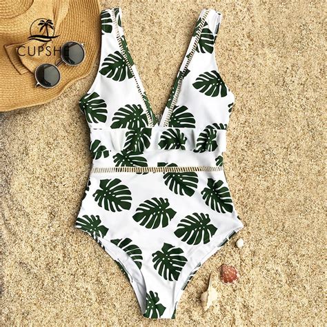 Cupshe Green In The Forest One Piece Swimsuit Women Deep V Neck Back