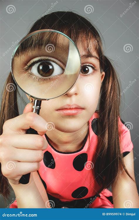 Little Girl Searching With Magnifying Glass Stock Photo Image Of