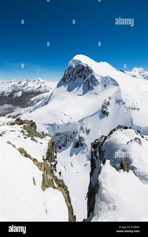 Breithorn summit from the viewing platform at the Matterhorn Glacier ...