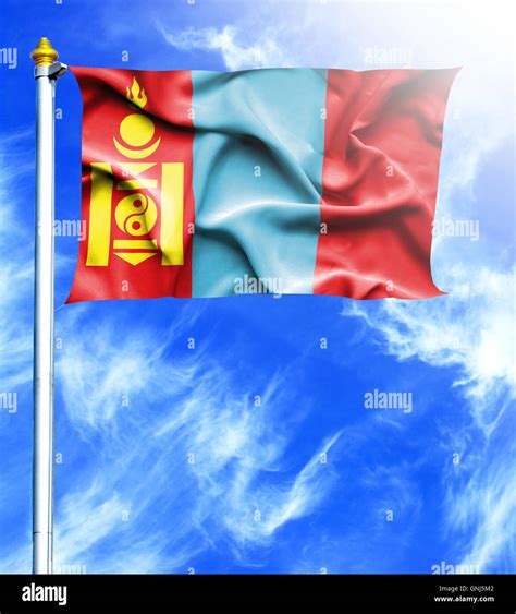 Blue Sky And Mast With Hanged Waving Flag Of Mongolia Stock Photo Alamy