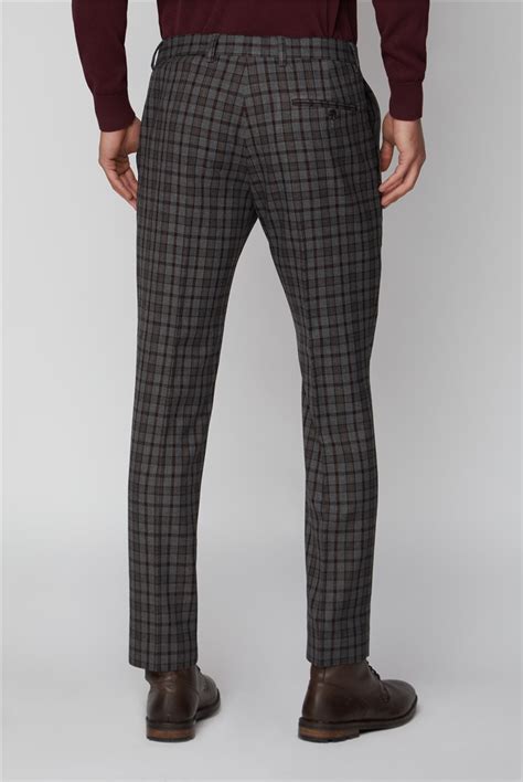 Limehaus Burgundy And Grey Heritage Check Trousers Suit Direct