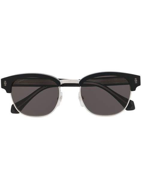 Cartier Logo Plaque Sunglasses In Black Modesens