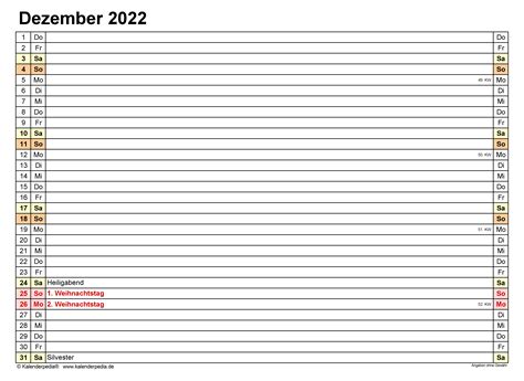 Kalender Dezember Als Excel Vorlagen