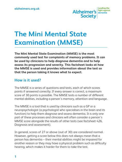 Theminimentalstateexaminationmmsefactsheetpdf Dementia